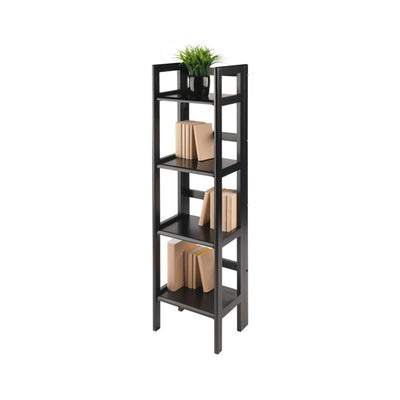 Winsome Wood 4 Tier Folding Shelf 20852, narrow black shelving unit with boxes