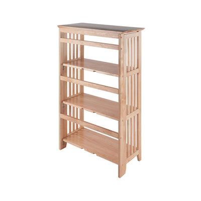 Winsome Wood Mission 4-Tier Folding Shelf 82427, wood media rack right three-quarter view