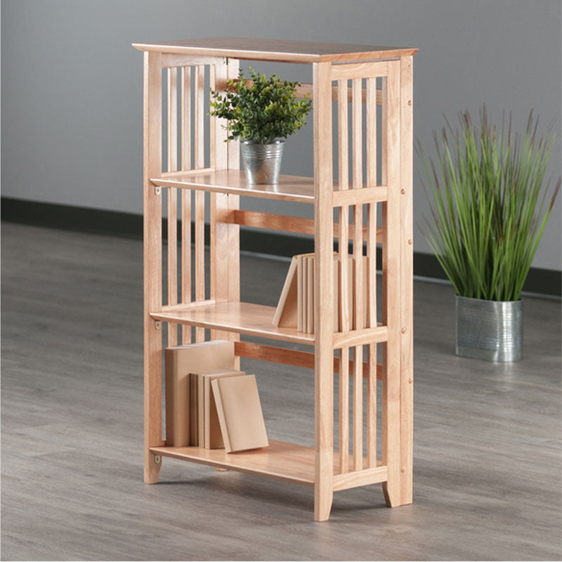 Winsome Wood Mission 4-Tier Folding Shelf 82427, wood media rack installed room view