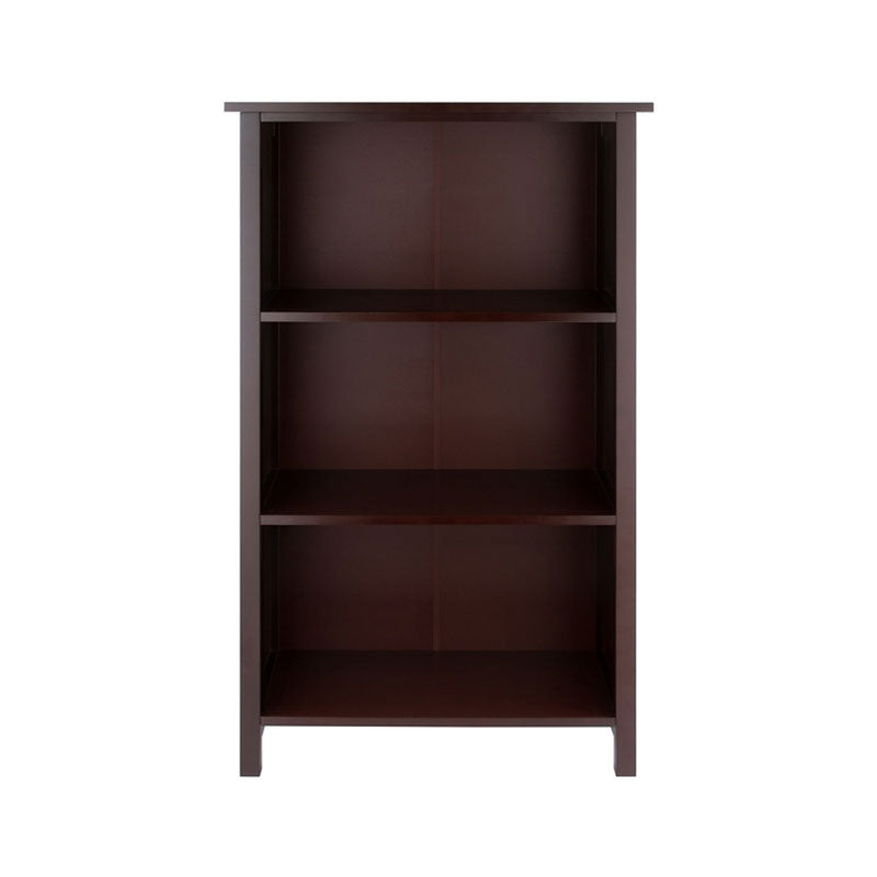 Winsome Wood Milan Extra-Wide 3-Tier Shelf 94328, dark wood bookcase front view