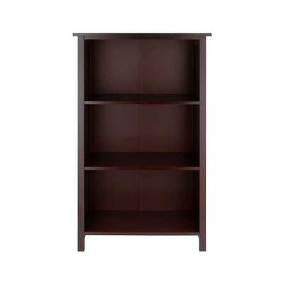 Winsome Wood Milan Extra-Wide 3-Tier Shelf 94328, dark wood bookcase front view