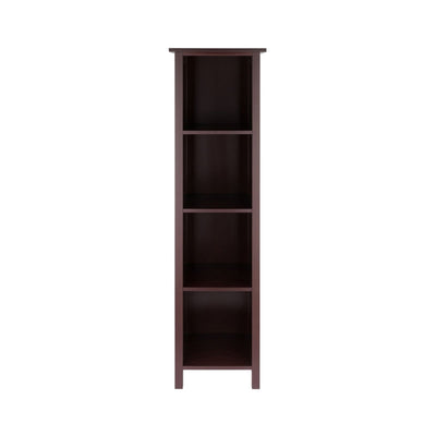 Winsome Wood Milan 4-Tier Upright Shelf 94416, dark wood bookcase front view