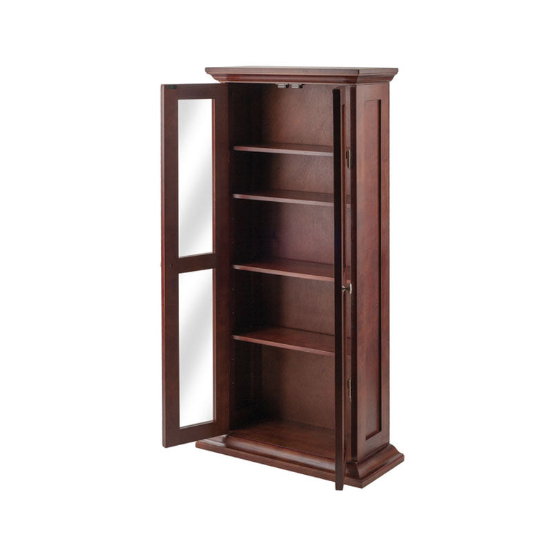 Winsome Wood Walnut Wood CD DVD Cabinet 94944, cherry wood media tower with one glass door open