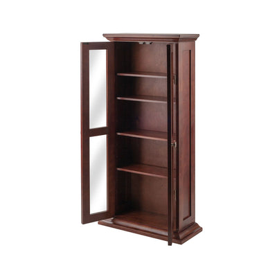 Winsome Wood Walnut Wood CD DVD Cabinet 94944, cherry wood media tower with one glass door open