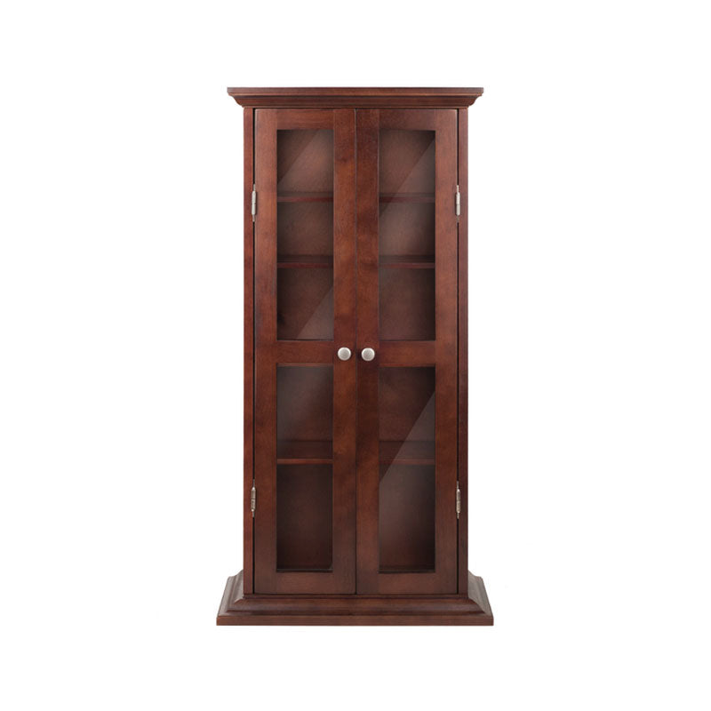 Winsome Wood Walnut Wood CD DVD Cabinet 94944, cherry wood media tower with glass doors closed