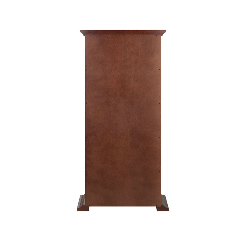 Winsome Wood Walnut Wood CD DVD Cabinet 94944, cherry wood media tower in a rear view