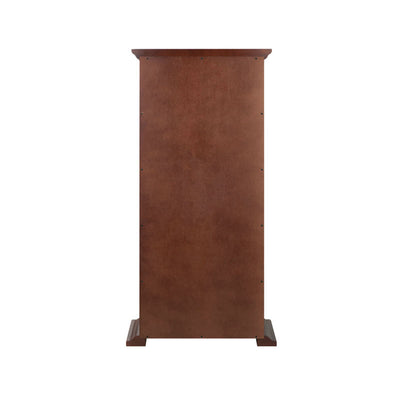 Winsome Wood Walnut Wood CD DVD Cabinet 94944, cherry wood media tower in a rear view