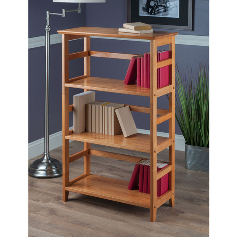 Winsome Wood Studio 4-Tier Bookshelf 99342, tall wooden media rack installed room view