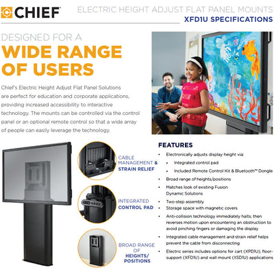 Chief XL Electric Height Adjustable Floor Support Mount XFD1U, electric height-adjustable display mount feature diagram