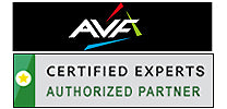 Logo of AVF Mounts with text 'Certified Experts' and 'Authorized Partner' on a black background