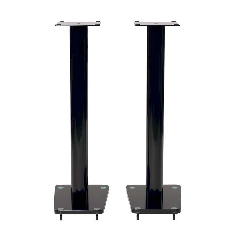 TransDeco 32 inch Tempered Black Glass & High Gloss Black Steel Speaker Stands TD32BA