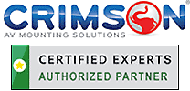 Crimson AV badge showing StandsandMounts.com as authorized partner