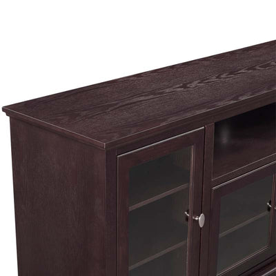 Walker Edison 70 inch Highboy TV Cabinet W70C32ES, dark wood media console surface close-up