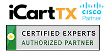 Logo of iCartTX AV mounts and stands, a Cisco partner, with certification badges showing partnership with StandsandMounts.com