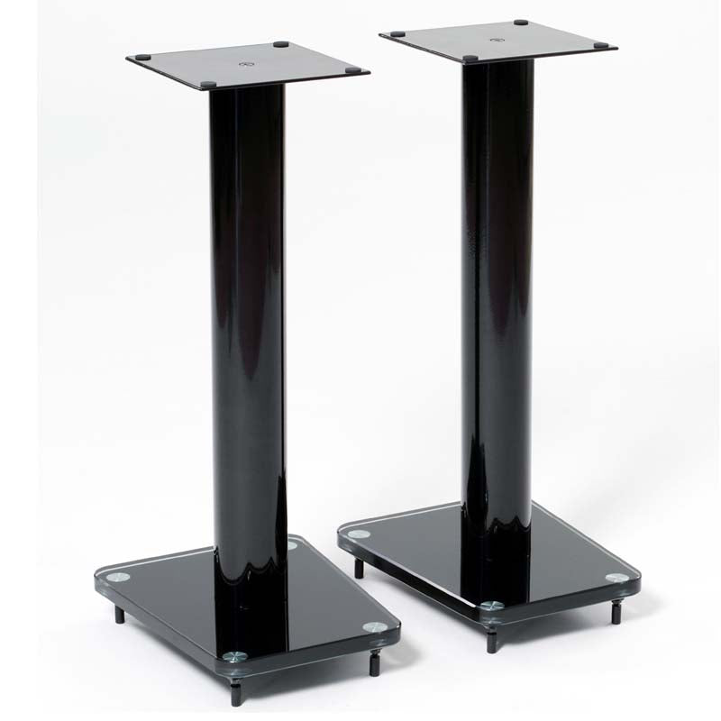 TransDeco 24 inch Tempered Black Glass & High Gloss Black Steel Speaker Stands TD24B
