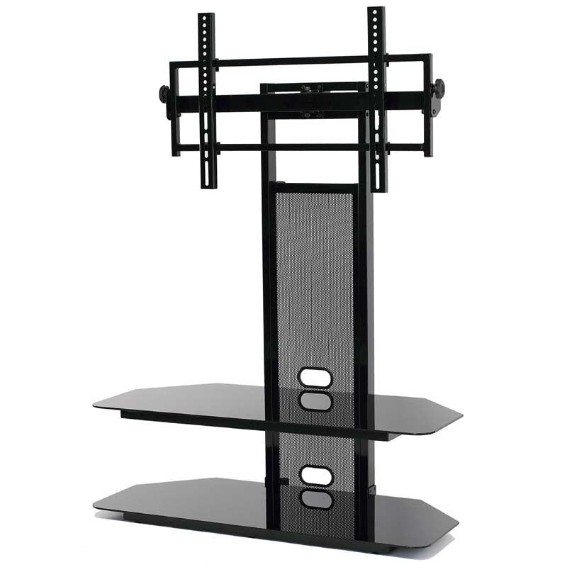 TransDeco Black Glass TV Stand with Integrated Flat Panel Mount for 32-60 inch Screens (Black) TD560BCH