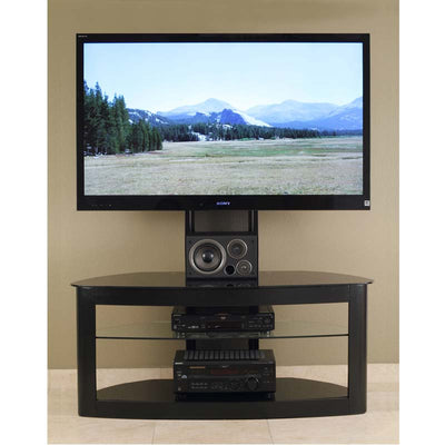 TransDeco Glass TV Stand with Mount for 35 to 80 inch Screens TD600B, home entertainment stand installed with TV and components