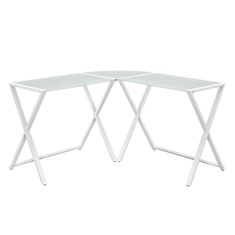 Walker Edison X Frame White Glass and Steel Corner Computer Desk D51X29WH, white corner desk, product view