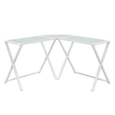 Walker Edison X Frame White Glass and Steel Corner Computer Desk D51X29WH, white corner desk, product view