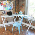 Walker Edison X Frame White Glass and Steel Corner Computer Desk (White) D51X29WH